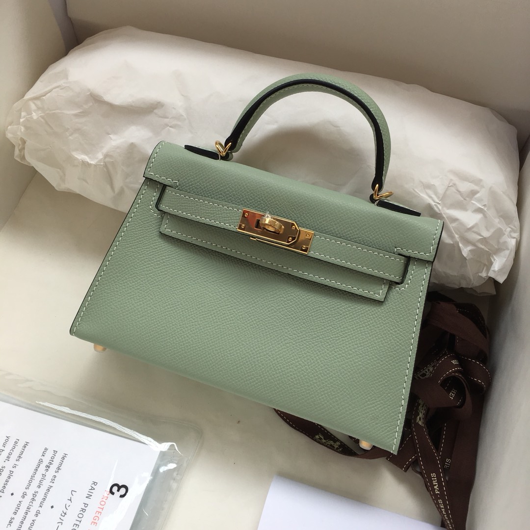 Hermes Kelly Mini II Bag 19CM In Sauge Green Epsom Leather